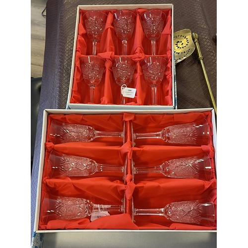 1206 - Two boxes of Bohemian cut crystal stemmed glasses, six wines, and six champagne flutes (12)