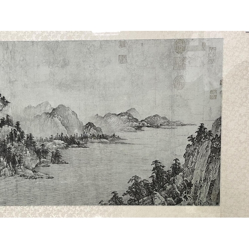 1209 - Rare Chinese The Red Cliff, large long framed scroll picture,  approx 50cm x 135cm