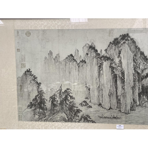 1209 - Rare Chinese The Red Cliff, large long framed scroll picture,  approx 50cm x 135cm