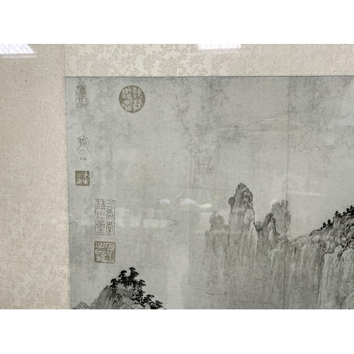 1209 - Rare Chinese The Red Cliff, large long framed scroll picture,  approx 50cm x 135cm