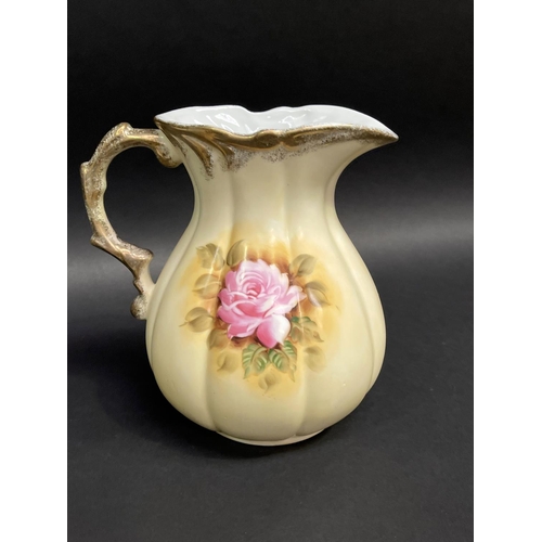 24 - Water jug and a jardiniere with under dish, approx 21cm and smaller (2)