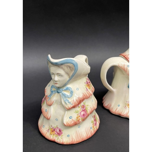 52 - English Old Lady teapots, sugar, creamer, approx 22cm H & shorter (4)