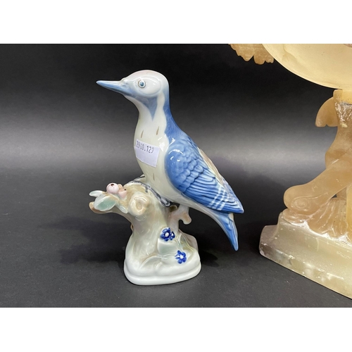 53 - Alabaster comport and a Zsolnay bird figure, approx 28cm x 25cm and smaller (2)