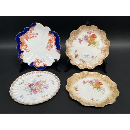 71 - Four antique plates to include Royal Doulton, Wileman and Staffordshire, approx 24cm W and smaller (... 