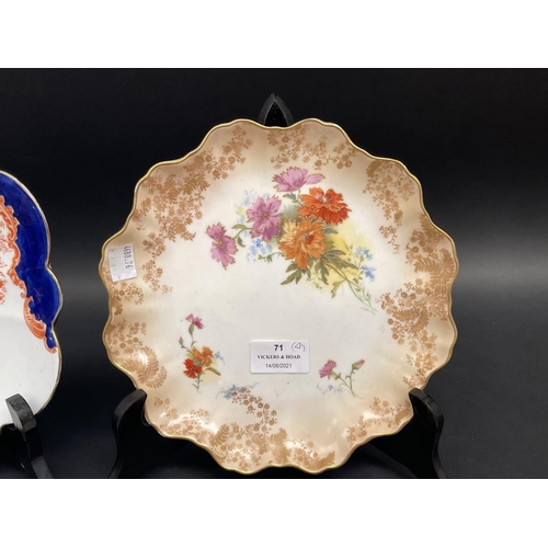 71 - Four antique plates to include Royal Doulton, Wileman and Staffordshire, approx 24cm W and smaller (... 