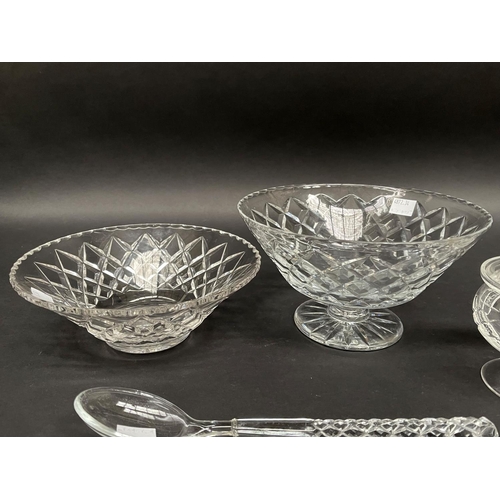 73 - Crystal comport, bowl, salad servers, small lidded comport, approx 10cm x 20cm dia and smaller (4)