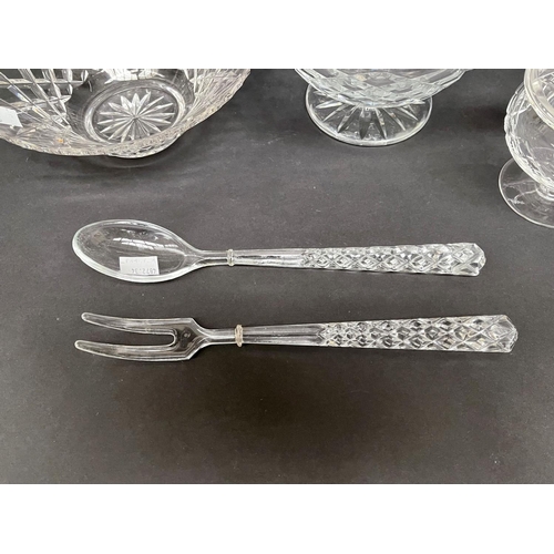 73 - Crystal comport, bowl, salad servers, small lidded comport, approx 10cm x 20cm dia and smaller (4)
