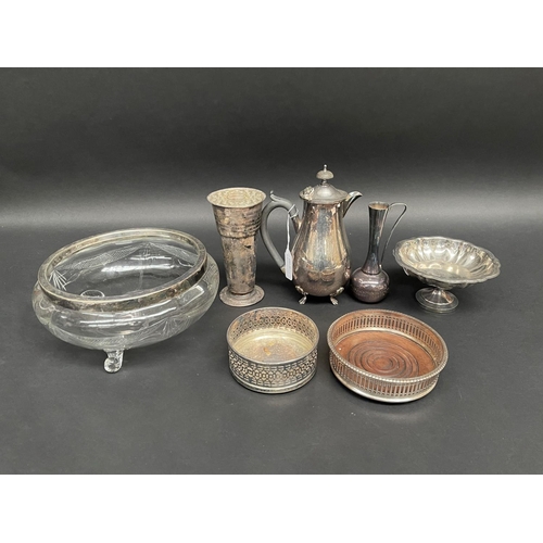 74 - Selection of plated items, cut glass salad bowl, decanter coasters etc  to include WMF, approx 20cm ... 
