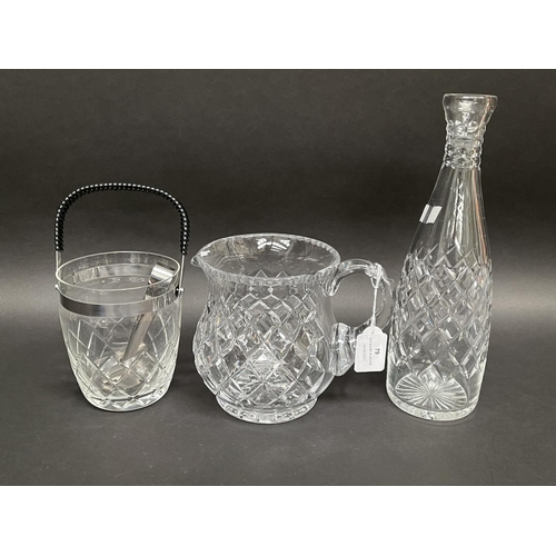79 - Crystal jug, carafe, ice bucket approx 30cm and smaller (3)