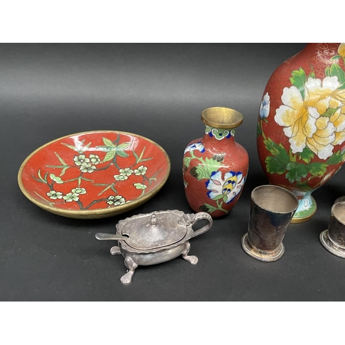 80 - Assortment to include cloisonné, silver plate, etc, approx 18cm H and shorter