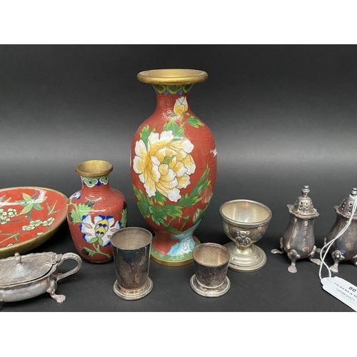 80 - Assortment to include cloisonné, silver plate, etc, approx 18cm H and shorter