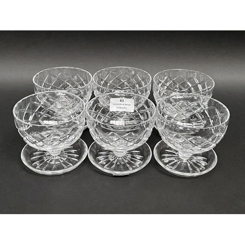 83 - Set of six crystal coups, approx 9cm H (6)