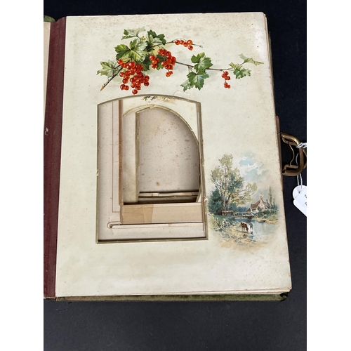 96 - Antique leather bound embossed Art Nouveau photo album with clasp, approx 28cm x 23cm x 6cm
