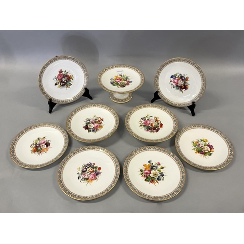 1006 - Antique English Brownfield's porcelain part desert service comprising  three comports and six plates... 