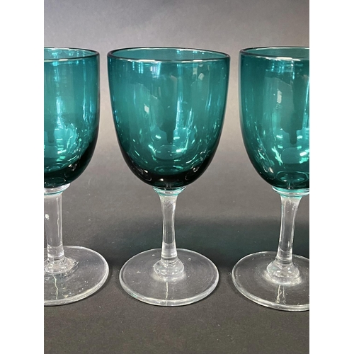 1007 - Set of six antique Bristol green wine glasses, each approx 12.5 cm H (6)