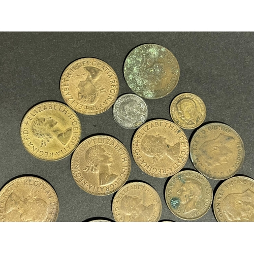 140 - Assortment of pennies and a 1966 50c piece etc