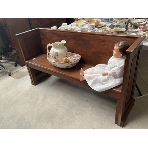 144 - Antique American Pennsylvanian bench, approx 83cm H x 151cm W
