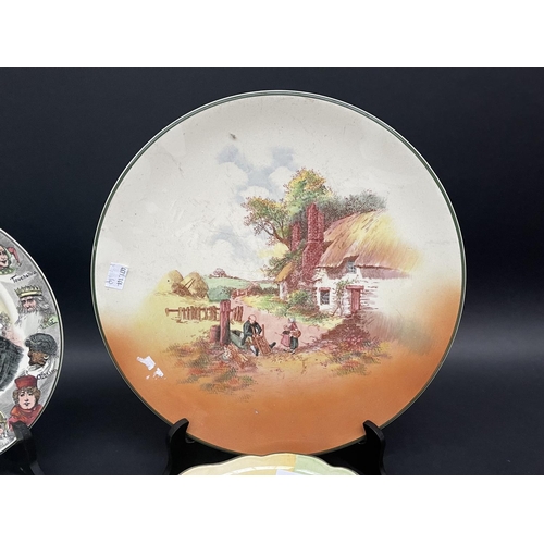 148 - Royal Doulton Dickens Sairey Gamp bowl, approx 23cm Dia and a Royal Doulton Rustic England charger, ... 