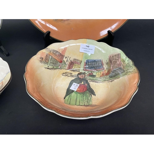148 - Royal Doulton Dickens Sairey Gamp bowl, approx 23cm Dia and a Royal Doulton Rustic England charger, ... 