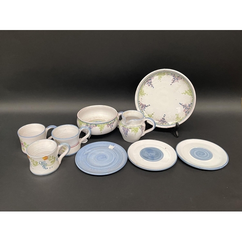 150 - Traditional set of French pottery by Michelle Robin of St Brice, Cognac consisting 3 cups and saucer... 