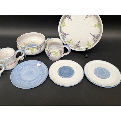 150 - Traditional set of French pottery by Michelle Robin of St Brice, Cognac consisting 3 cups and saucer... 