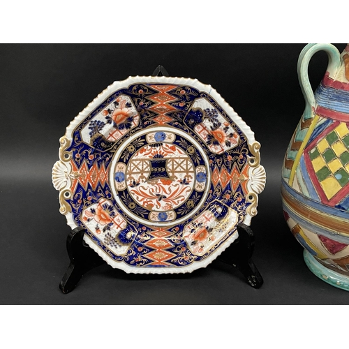 154 - Antique porcelain Imari pattern plate, a Shelley Versailles plate along with an Italian vase, approx... 