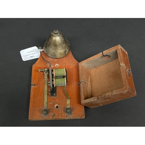 156 - French phone bell, in wooden case, approx 7cm H x 18cm W x 10cm D