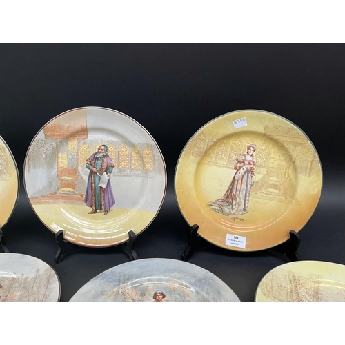 158 - Seven Royal Doulton cabinet plates, Rosalind, Anne Page, Falstaff, Portia, Orlando, Katherine and Sh... 