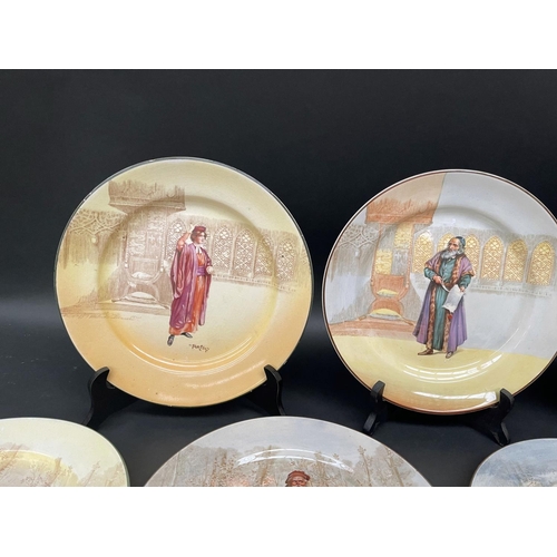 158 - Seven Royal Doulton cabinet plates, Rosalind, Anne Page, Falstaff, Portia, Orlando, Katherine and Sh... 