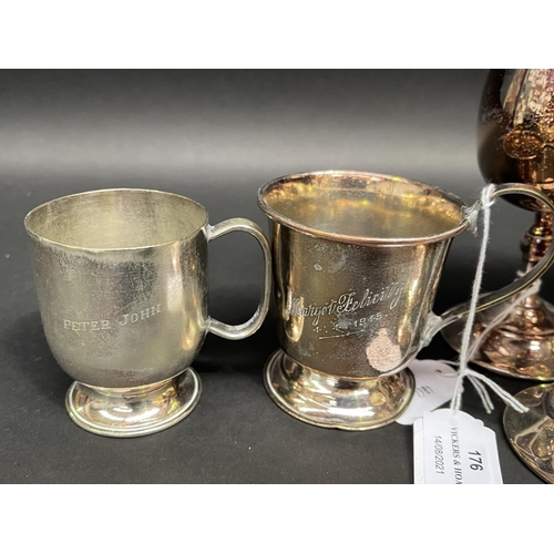 176 - Set of six silver plate goblets and four christening mugs, approx 13cm H and smaller (10)