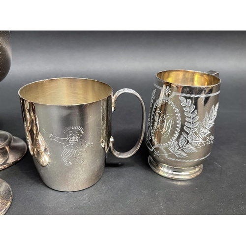 176 - Set of six silver plate goblets and four christening mugs, approx 13cm H and smaller (10)