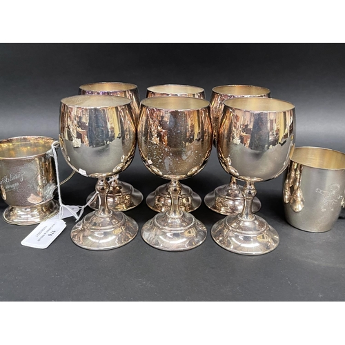 176 - Set of six silver plate goblets and four christening mugs, approx 13cm H and smaller (10)