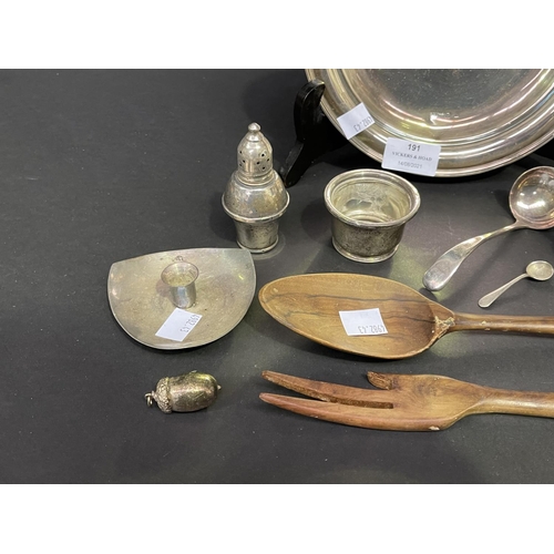 191 - Good Selection of sterling silver estate items, to include a sterling plate, pepper pots, ladle etc,... 