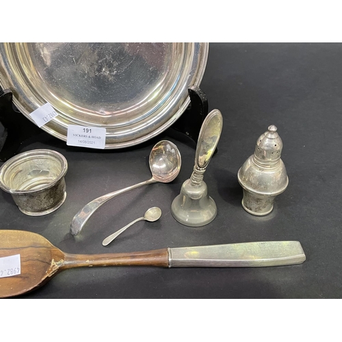 191 - Good Selection of sterling silver estate items, to include a sterling plate, pepper pots, ladle etc,... 