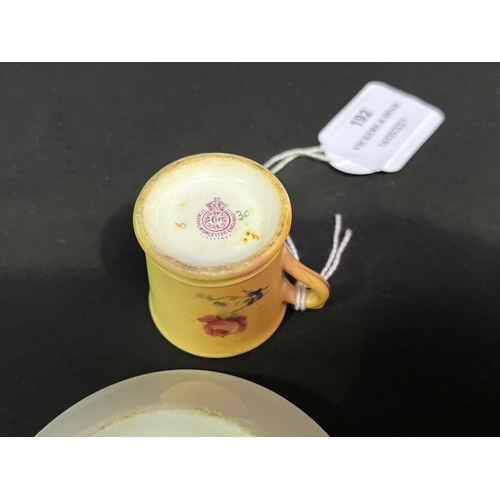 192 - Royal Worcester blush ivory miniature mug and pin dish, approx 4cm H (2)