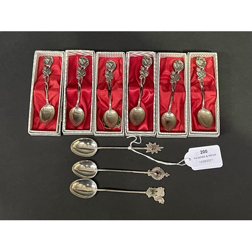 200 - Set of six Hilesheim Rose silver teaspoons along with three silver semi precious stones (9)