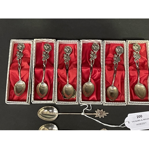 200 - Set of six Hilesheim Rose silver teaspoons along with three silver semi precious stones (9)