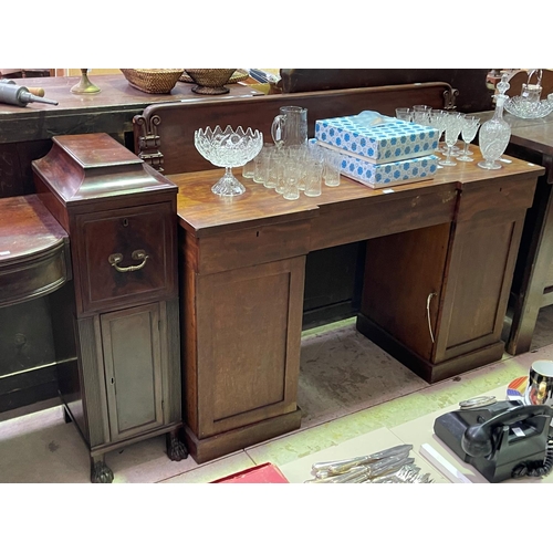 226 - Antique mid 19th century twin pagoda top pedestal sideboard, with zinc lined cellarette, approx 117c... 