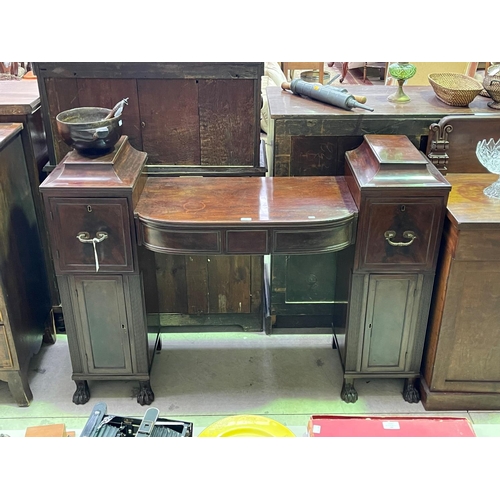 227 - Antique Regency mahogany pedestal sideboard, approx 110cm H x 153cm W x 48cm D