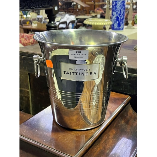 228 - French metal Taittinger champagne bucket, ring handles, approx 21.5cm