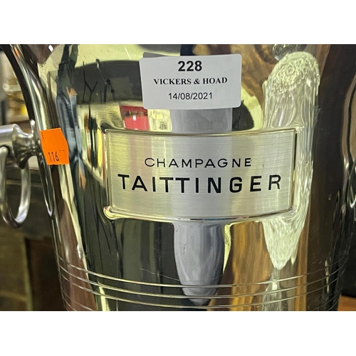 228 - French metal Taittinger champagne bucket, ring handles, approx 21.5cm