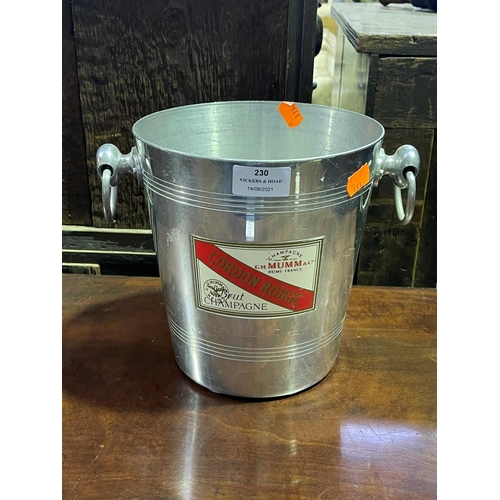 230 - French metal Brut champagne bucket, ring handles, approx 21.5cm