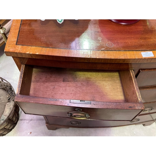 233 - Antique late regency mahogany five drawer chest of bow front shape with brass handles, approx 106cm ... 