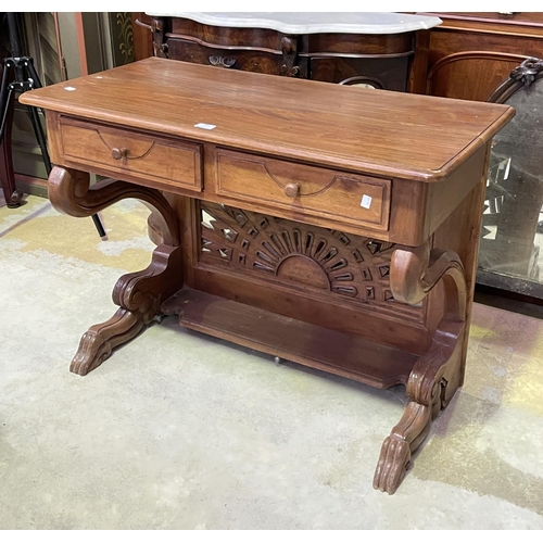 237 - Interesting carved wood Console, likely Asian made, approx 75cm H x 100cm W x 49cm D