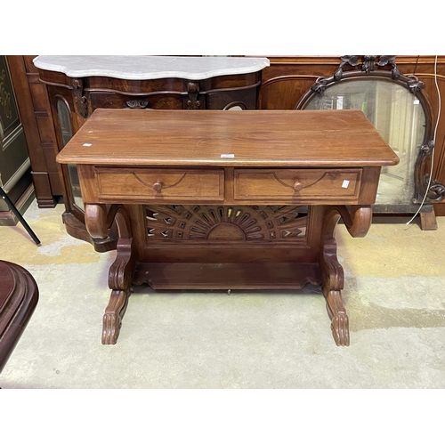 237 - Interesting carved wood Console, likely Asian made, approx 75cm H x 100cm W x 49cm D