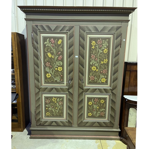 238 - Large antique Swiss painted two door armoire, approx 223cm H x 178cm W x 63cm D