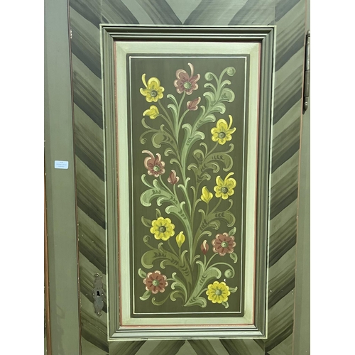 238 - Large antique Swiss painted two door armoire, approx 223cm H x 178cm W x 63cm D