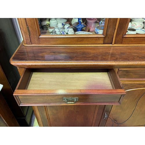 240 - Antique Victorian two height bookcase, with arched panelled doors below, and glazed two door top, ap... 