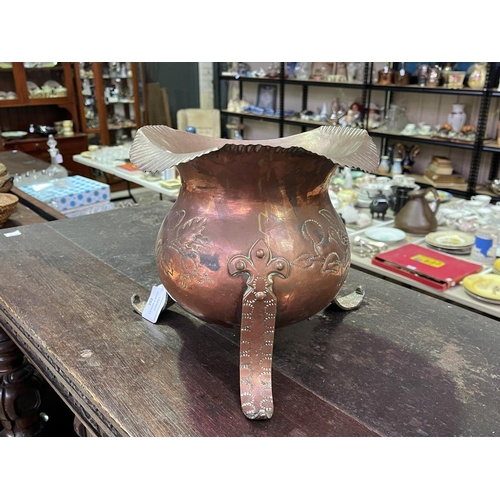 252 - Antique French Henri IV copper footed, jardiniere, showing the town crest of Pau in the Pyrenees Atl... 