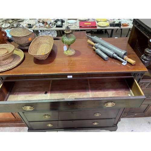 253 - Late Georgian Mahogany chest of five drawers with panelled fascia and corner roundels all on bracket... 